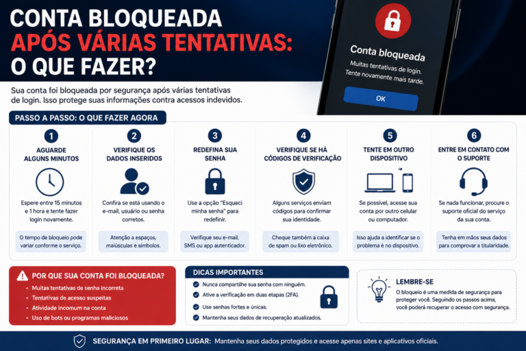 Conta bloqueada após várias tentativas: o que fazer