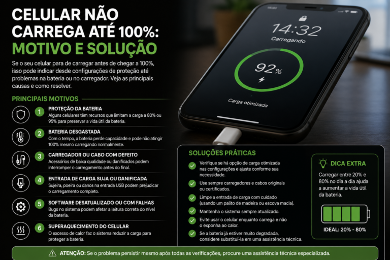 Celular não carrega até 100%: motivo e solução