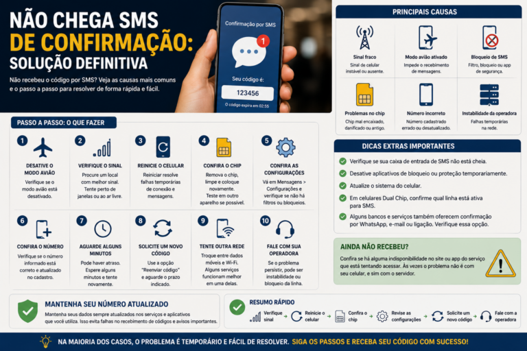 Não chega SMS de confirmação: solução