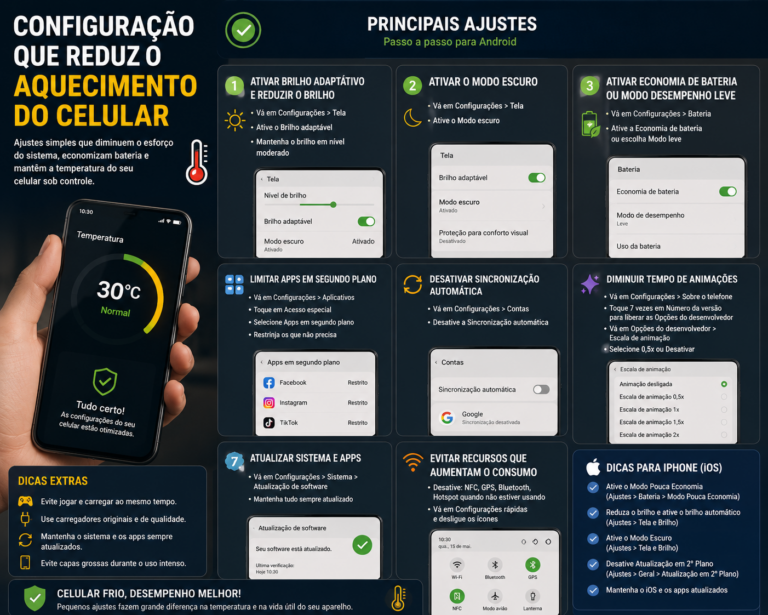 Configuração que reduz o aquecimento do celular