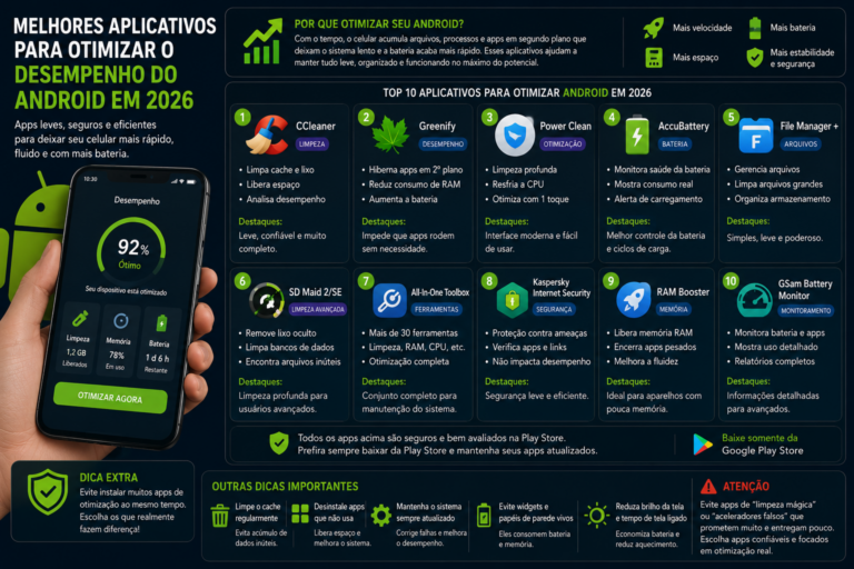 Melhores aplicativos para otimizar o desempenho do Android em 2026