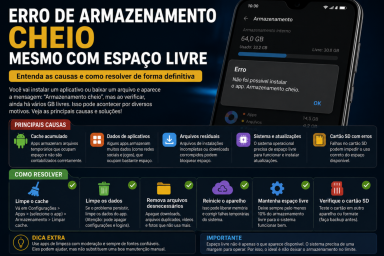 Erro de armazenamento cheio mesmo com espaço livre