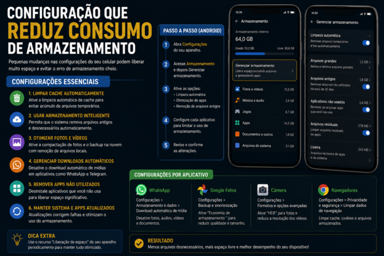 Configuração que reduz consumo de armazenamento