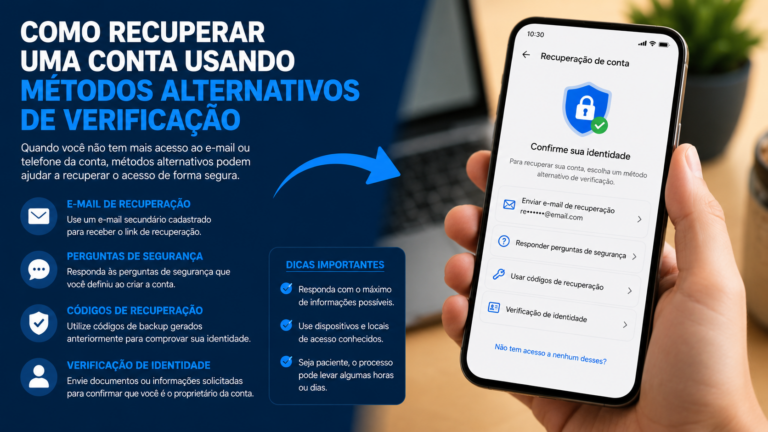 Como recuperar uma conta usando métodos alternativos de verificação