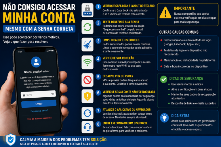 Não consigo acessar minha conta mesmo com a senha correta