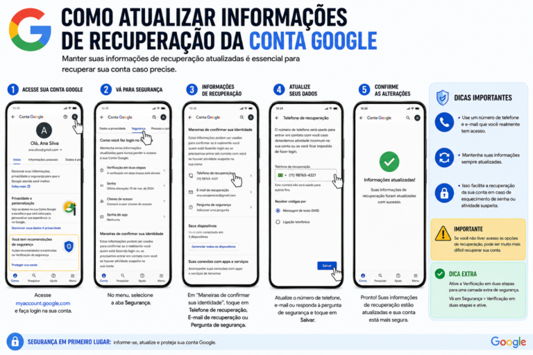Como atualizar informações de recuperação da conta Google